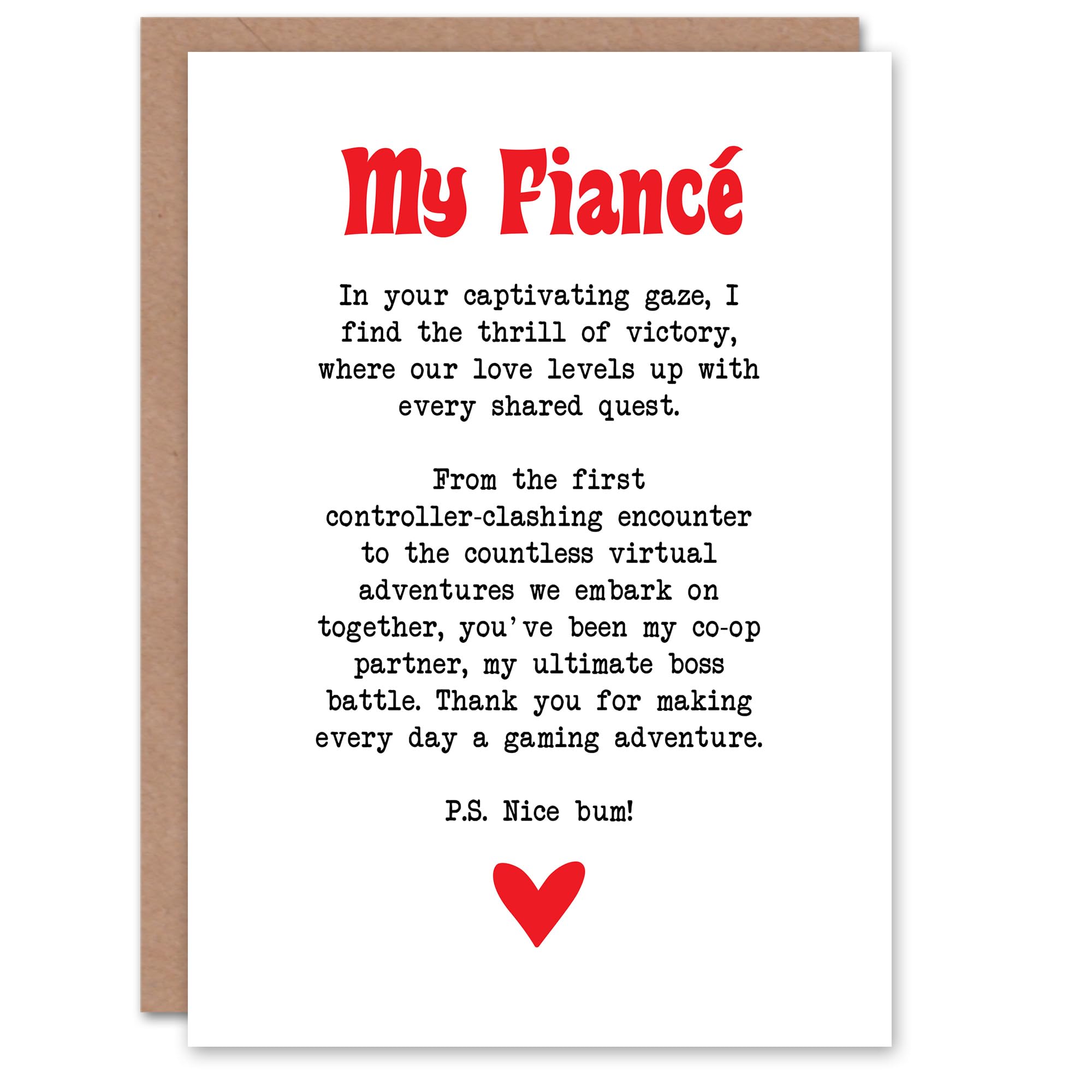 Artery8 Greeting Card Love Poem Gamer Nerd Fiancé Romantic Poetry Fun For Him Man Valentine's Day Card
