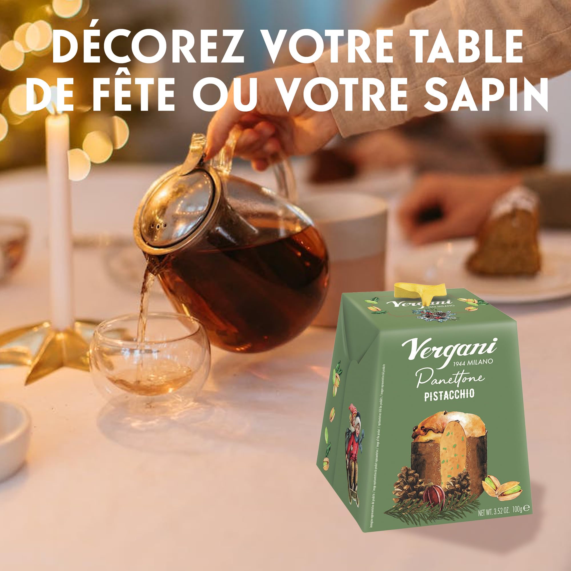 Vergani - Mini Panettone Pistache Mignon - Panettone italien traditionnel confectionné à Milan au délicieux goût de pistache - Gâteau de Noël typique en Italie - Idée cadeau Noël
