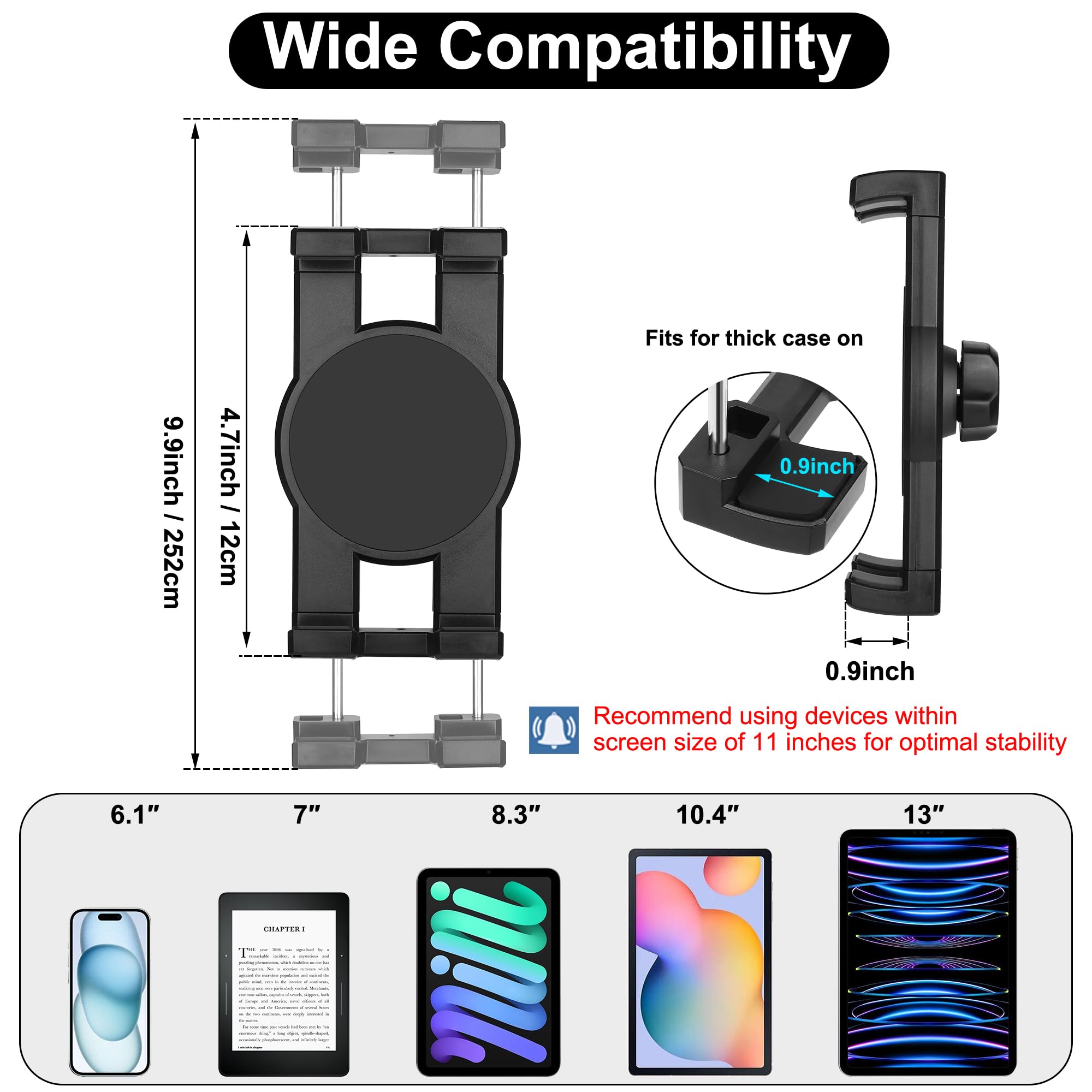 Support pour Tablette avec Porte-gobelet, Support pour Voiture avec Porte-gobelet pour iPad et Bras réglable pour Tablette iPhone 3-13 Pouces, iPad Pro Air Mini, Fire, iPhone 15, Galaxy S24 Z Fold 5
