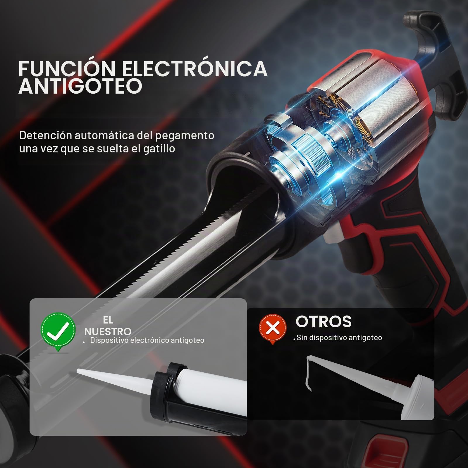 VEVOR Pistola de Cartucho Inalámbrica de 300 ml Pistola de Calafateo Eléctrica de 20 V Pistola de Silicona con Batería de 2,0 Ah Cargador Rápido Antigoteo 4 Velocidades para Calafatear, Llenar, Sellar