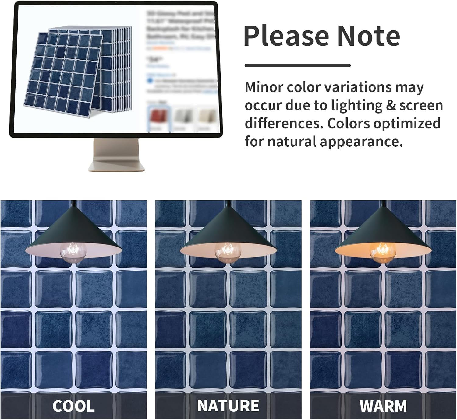 Peel and Stick Backsplash Tiles for Kitchen, 20 Pack 6 x 6 Inch, Navy Blue Mosaic, 3D Wall Tiles, Waterproof, Removable