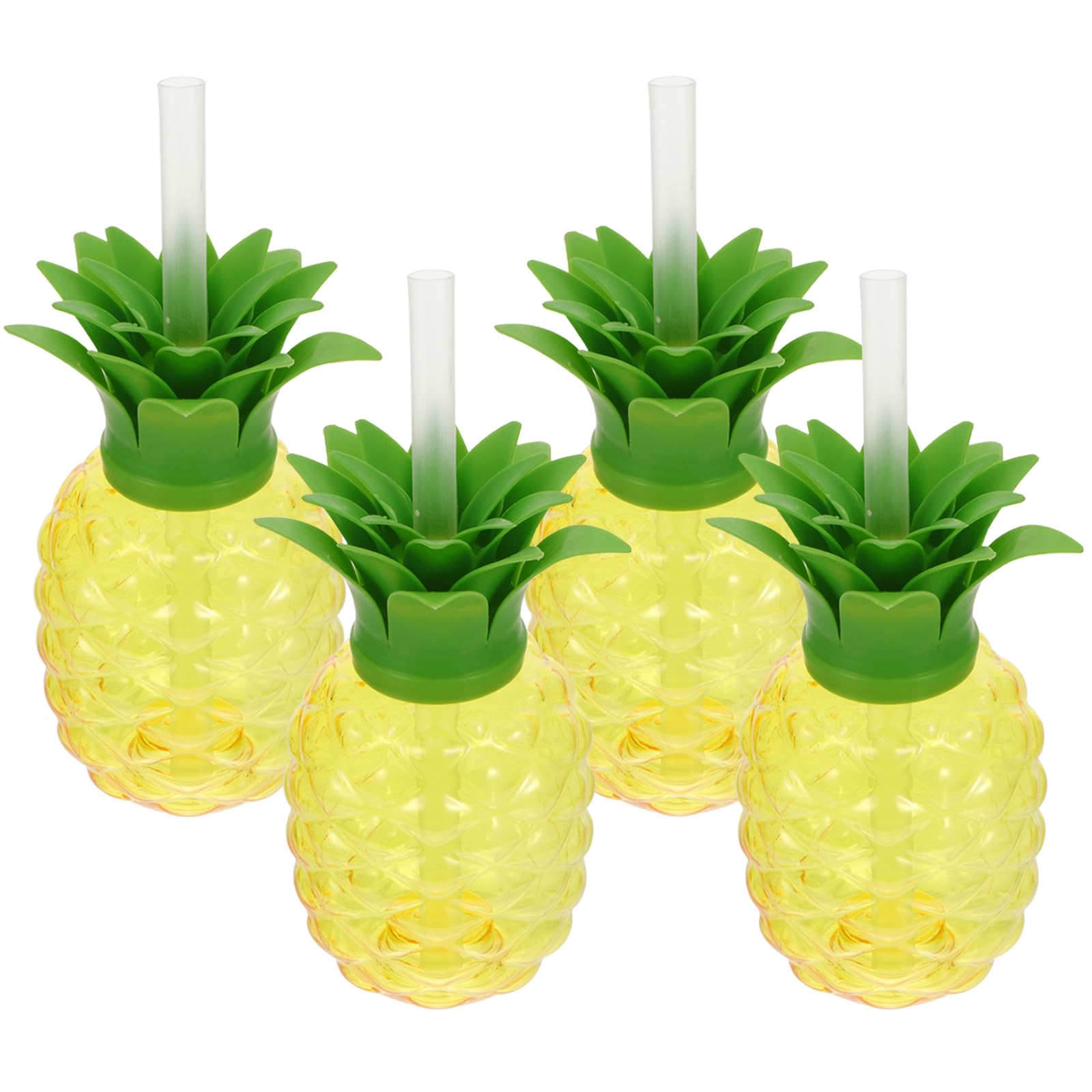 4Pcs Pineapple Shaped Plastic Cups Reusable Drinking Mugs with Lids & Straws for Hawaii Luau Birthdays Party Supplies Pineapple Cups with Straws