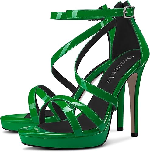 Miniatura 4 de DearOnly Zapatos de tacón alto con plataforma para mujer, tacón alto, puntera abierta, correa de tobillo, cremallera para boda, lindos tacones de