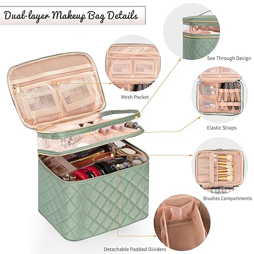 Miniatura 3 de OCHEAL - Bolsa de maquillaje grande con doble capa, estuche de cosméticos de almacenamiento vertical para mujeres o niñas con múltiples