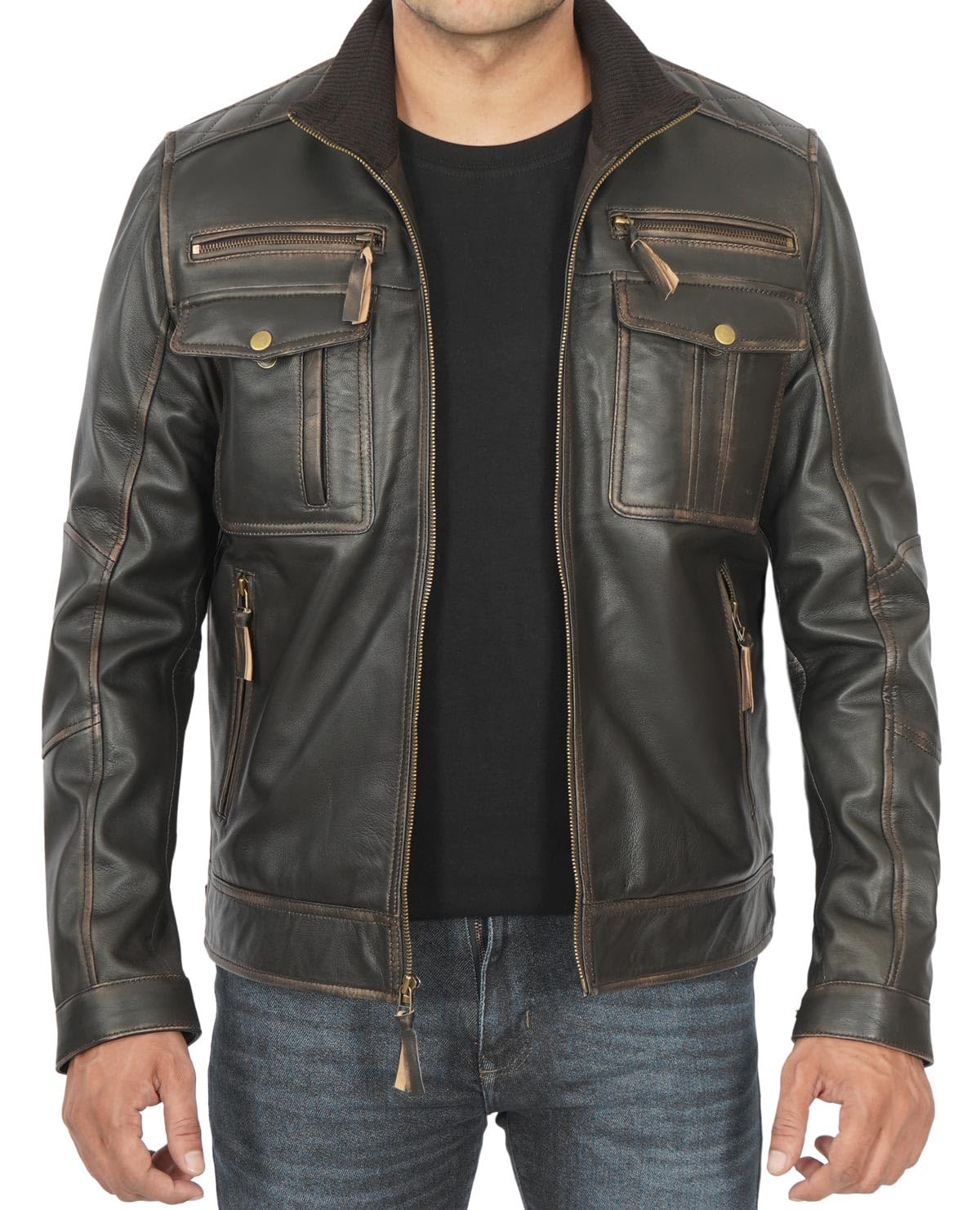 Decrum Men's Lambskin Leather Blazer – Real Leather Jacket In Brown Or Black, Notch Collar, Multiple Pockets