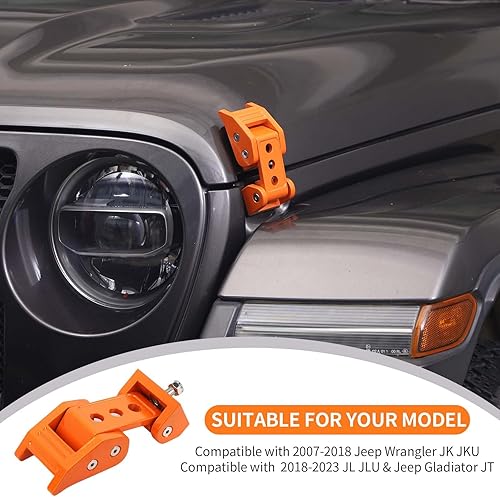 Miniatura 7 de Pestillo de capó de acero inoxidable para Jeep Wrangler JK JKU 2007-2018para JL JLU y Jeep Gladiator JT 2018-2024 (naranja)