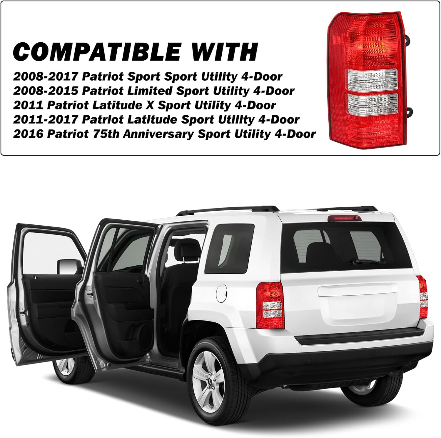 SOCKIR Tail Light Assembly for 2008-2017 Jeep Patriot Rear Outer Brake Taillight Taillamp Replacement Left Driver Side