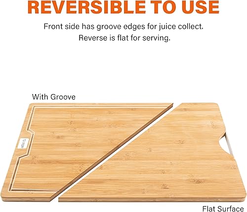 Miniatura 6 de Tabla de cortar extragrande de 24 x 16 pulgadas, tabla de cortar de bambú 2XL para cocina, tabla de cortar con ranura para jugo y asa, tabla grande
