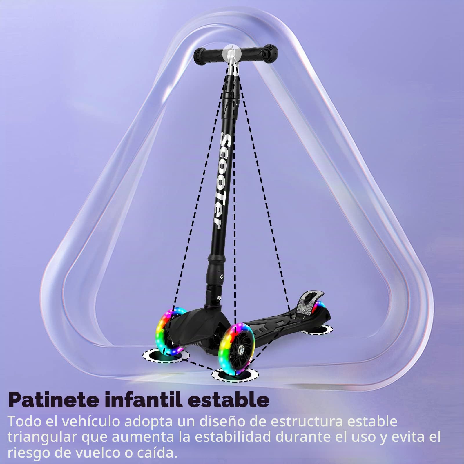 Sonnewelt Patinete Infantil Plegable con LED y Manillar Regulable en Altura, Frenos Traseros, para niños