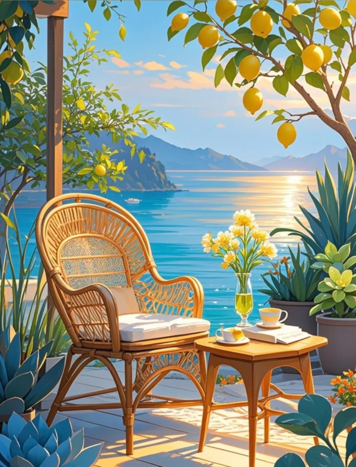 Stithej Women's Multicolored Stamped Cross Stitch Kit Seaside Lemon 11Ct For Adult Beginners