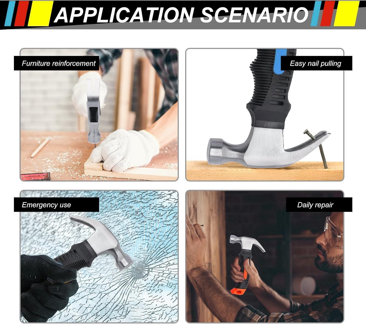 12 Pcs Stubby Claw Hammer, 8 Ounce Small Mini Stubby Hammer, Small Claw Hammers Lightweight Melt Hammers Tool for Home Repair, Building, Work, Crafts Handmade Outdoor Camping (Blue-Yellow-Red)