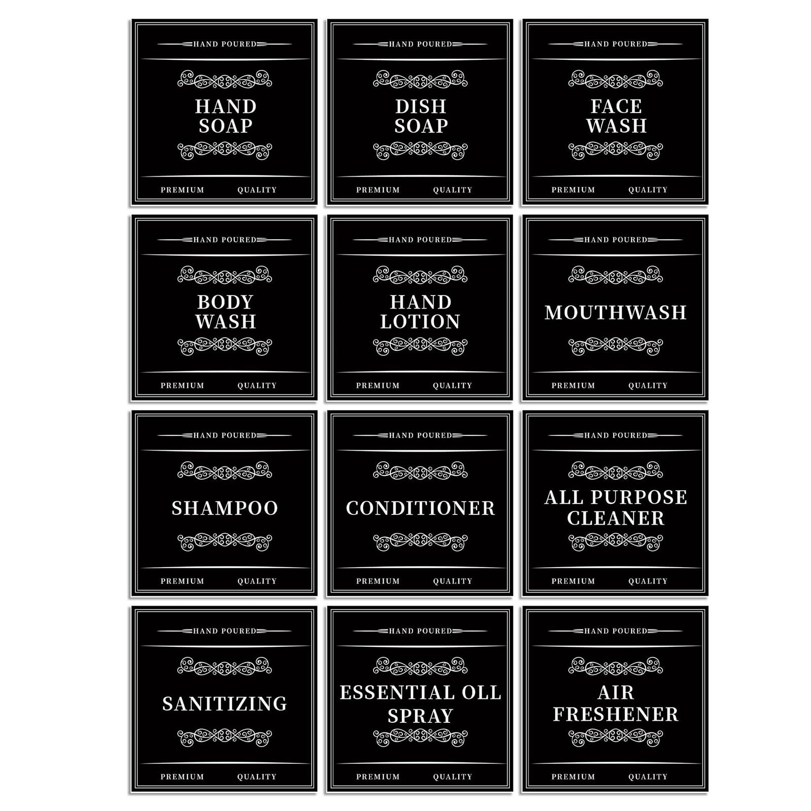 12Pcs Waterproof Bathroom Soap Dispenser Labels Sticker Set for Shampoo Conditioner Mouthwash and Lotion Organization Soap Shampoo Bottle Labels