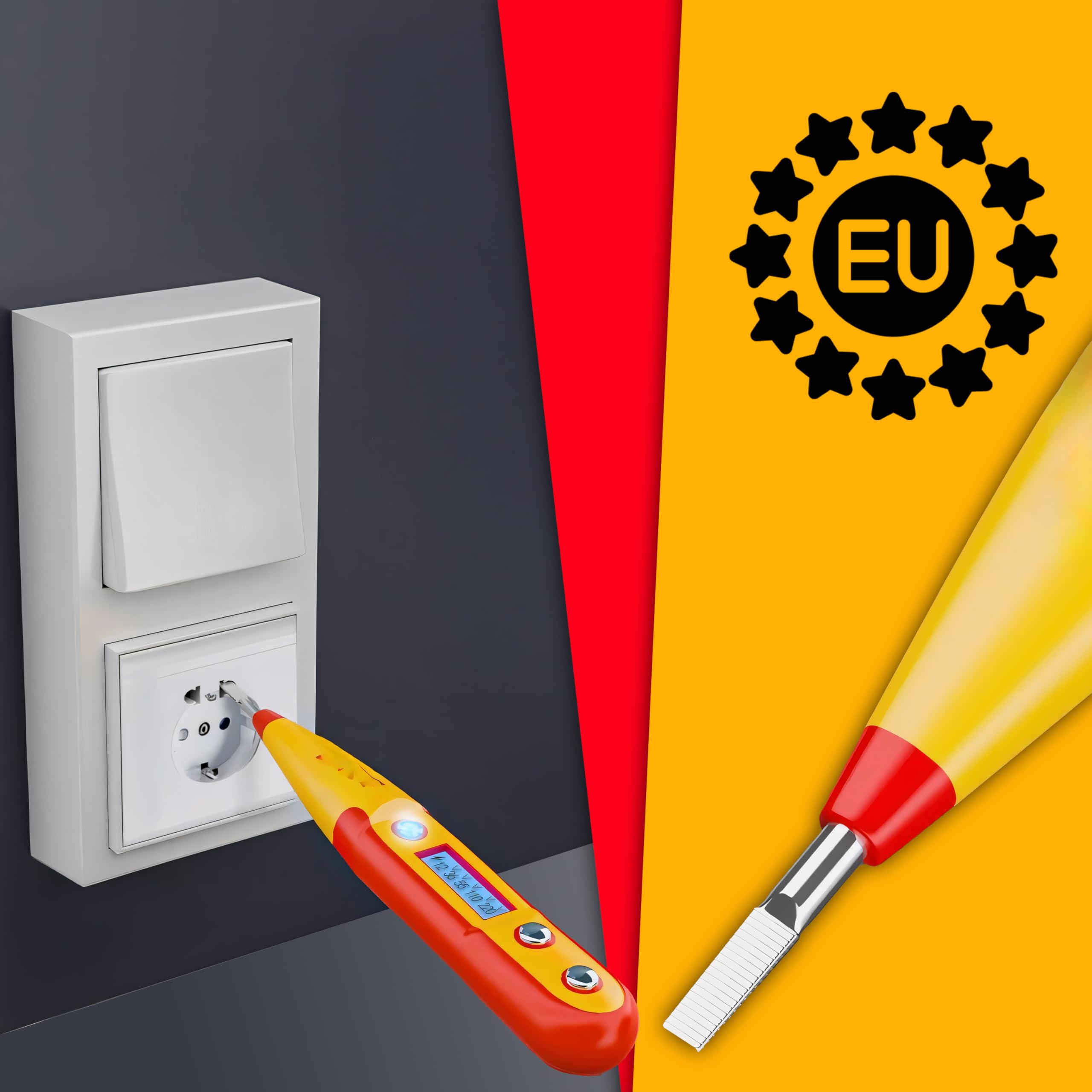 Retoo Bezdotykowy tester napięcia, tester prądu AC, z wyświetlaczem LED, poszukiwacz przewodów, tester fazowy, tester prądu, lokalizator przewodów