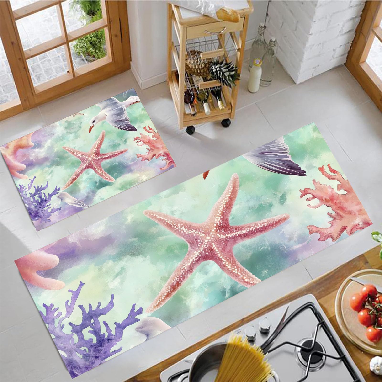 Tapis de cuisine motif étoile de mer pour décoration de chambre et entrée