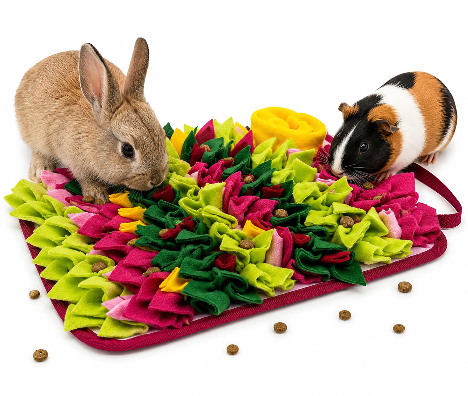Pdyay Guinea Pigs Foraging Mat, Rabbit Snuffle Mat Bunny Interactive Toys for Hamsters Puzzle Toys, Feeding Mats for Hedgehogs Chinchillas Ferrets Small Animals, Stress Relief (Pink, Small)