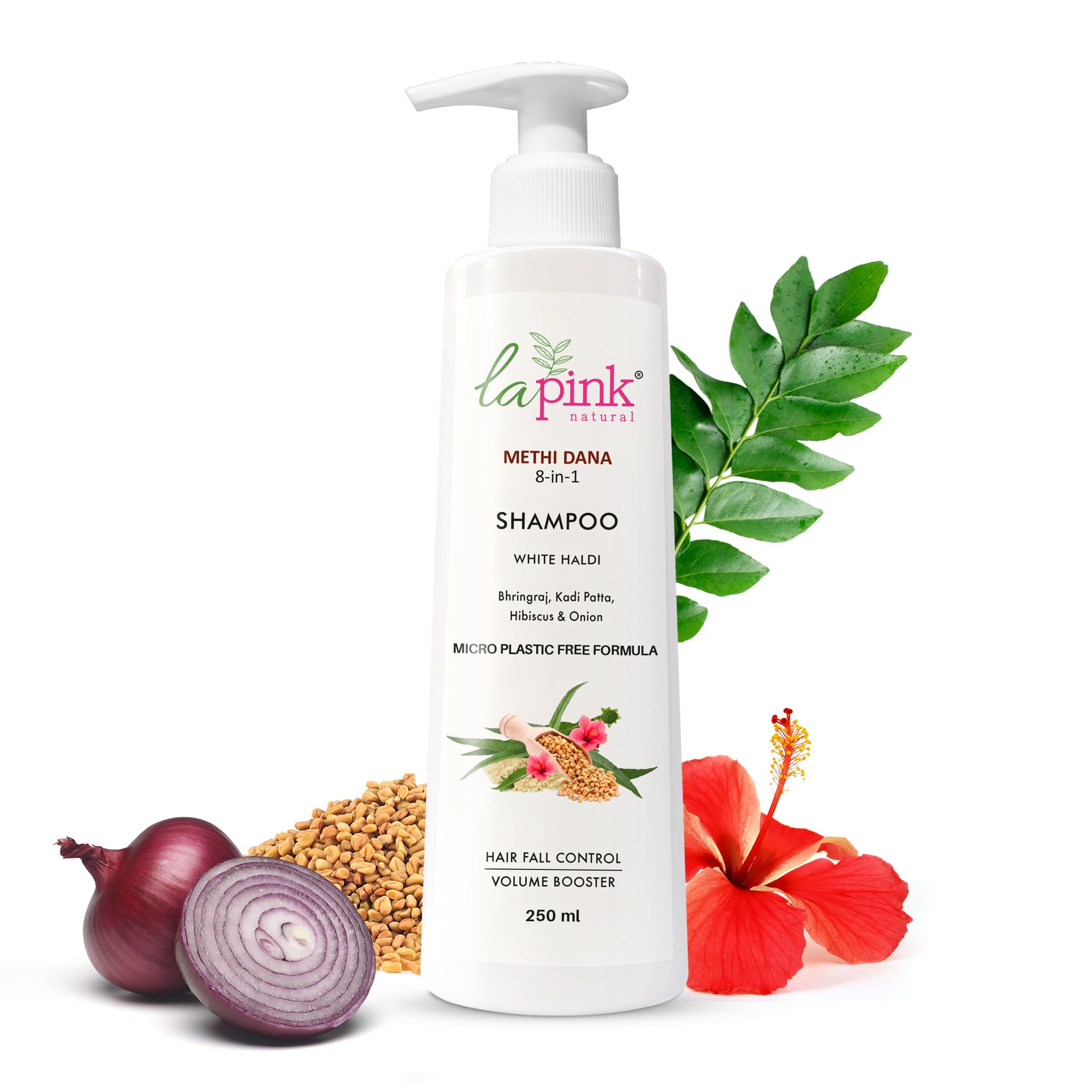 La Pink Methi Dana 8-in-1 Shampoo for Hair Fall Control | 100% Microplastic Free Formula | Suitable for All Hair Types | 250ml