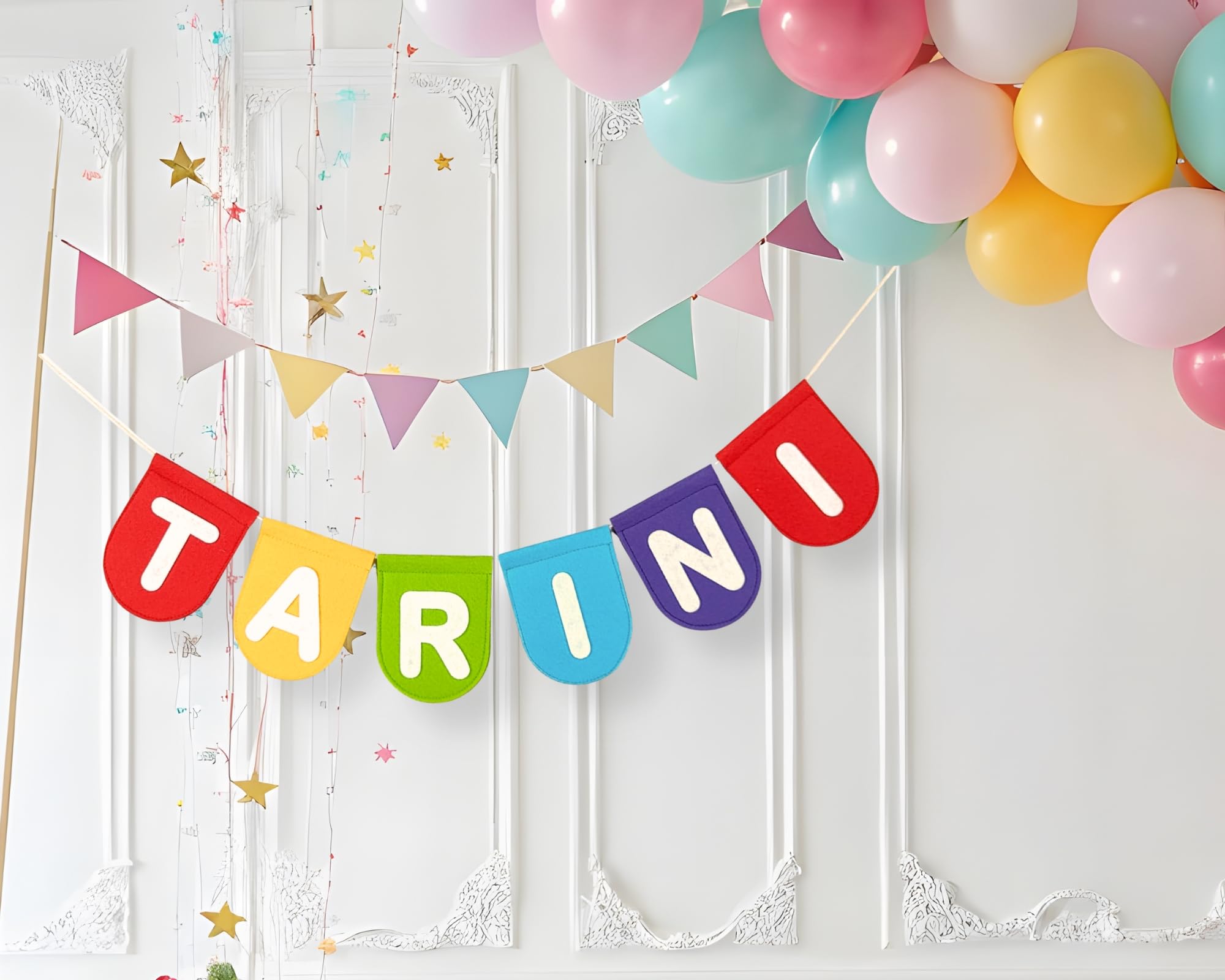 Personalized Name Garland Bunting, Baby Toddler Teen Custom Birthday Gift, Cute Kids Room Decor, Customized Gifts (Rainbow)