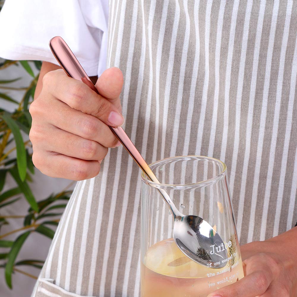BISDARUN 18/10 Stainless Steel Latte Spoons Gradient Rose Gold Ice Cream Teaspoons 4 Pieces Long Handle Ice Cream Cup Spoons for Hot Chocolate Hot Drink Dishwasher Safe - Image 4