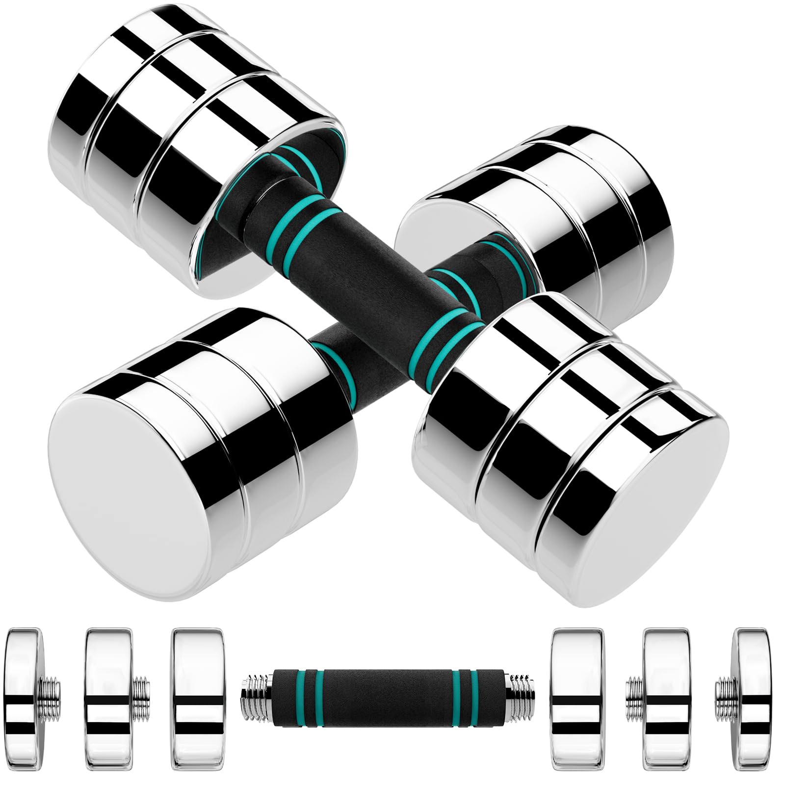 LIFERUN Steel Adjustable Dumbbell Set of 2, 5/10/15lb Free Weights Dumbbells Set, Non-Slip and Comfortable Foam Handle, Adjustable Dumbbells Weights