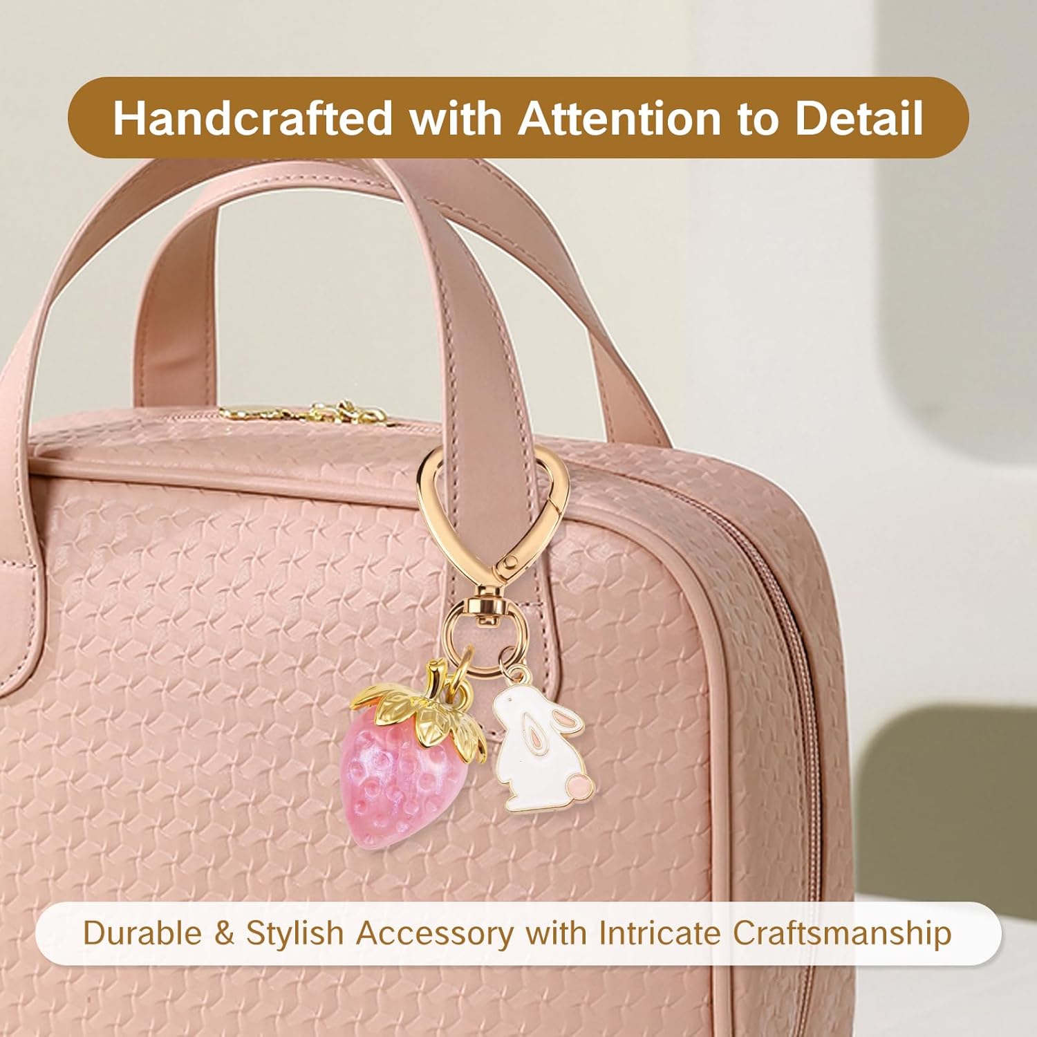 Cute Strawberry Keychain Planner Charms Handbag Purse Decor Key Chain Charm Lanyard Accessories for Handbags Adorable Heart Bunny Bag Charm - Image 6