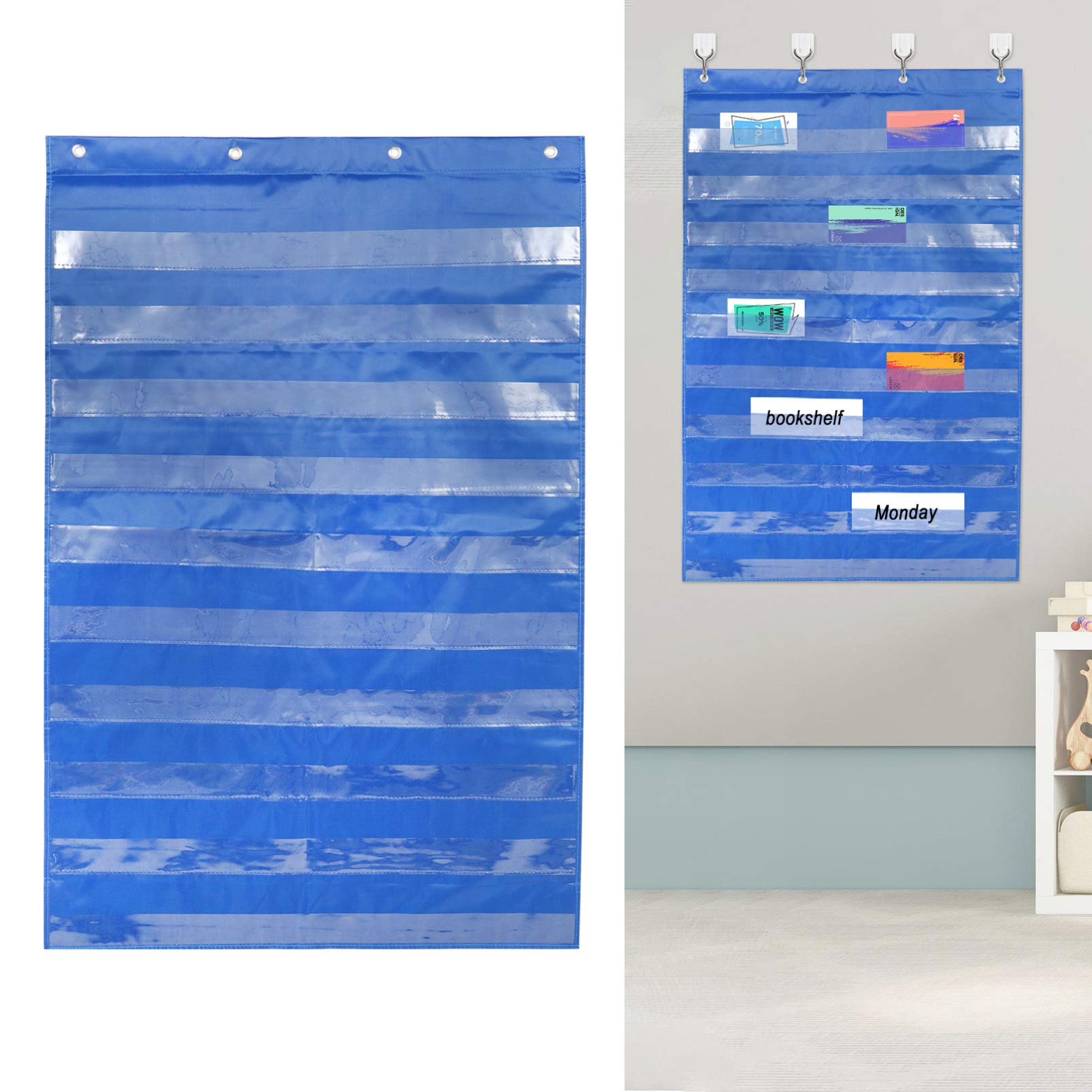 Toddmomy Hanging Pocket Chart – 10 Clear Pockets For Sentence Strips, Word Cards & Classroom Organising