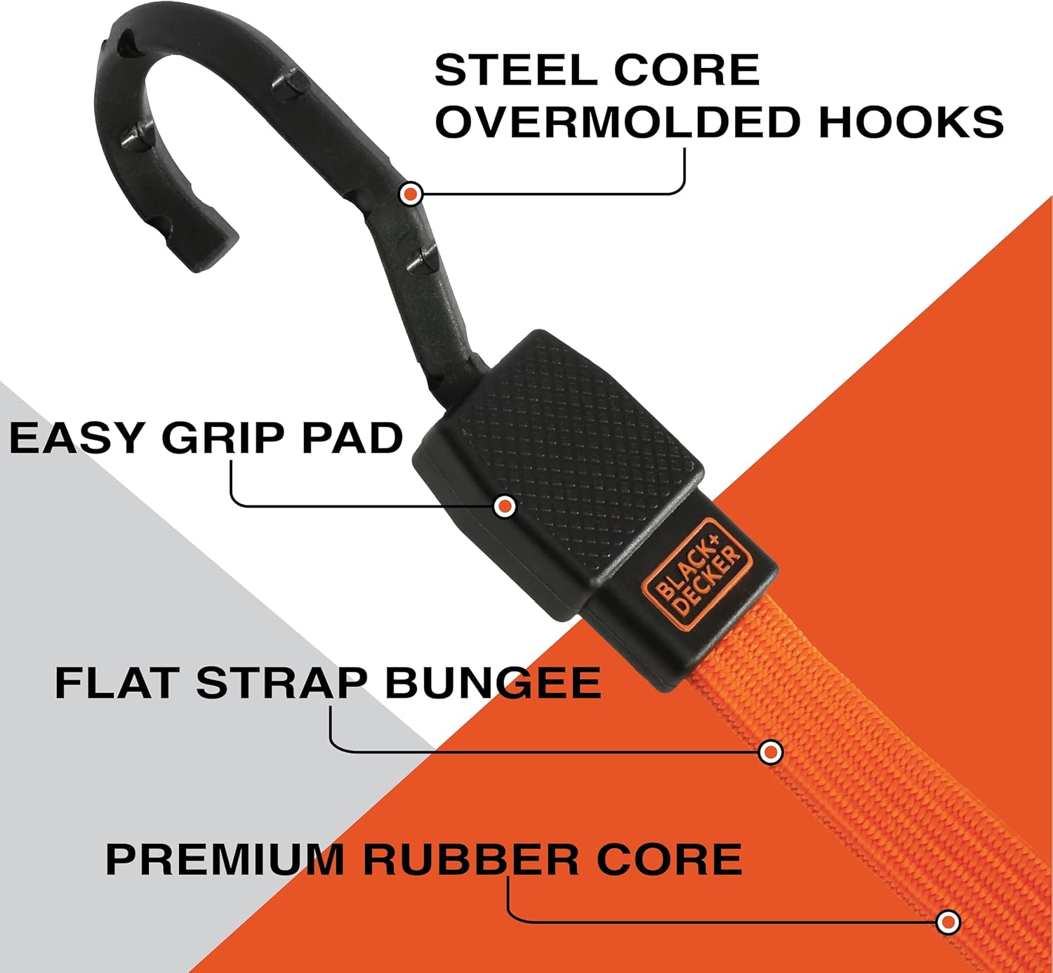 Black+Decker BDX1019 Black/Orange 8-Piece 10' Ratchet Strap and 48” Bungee Strap Set - 300 lb Safe Working Load / 2500 lb Break Strength