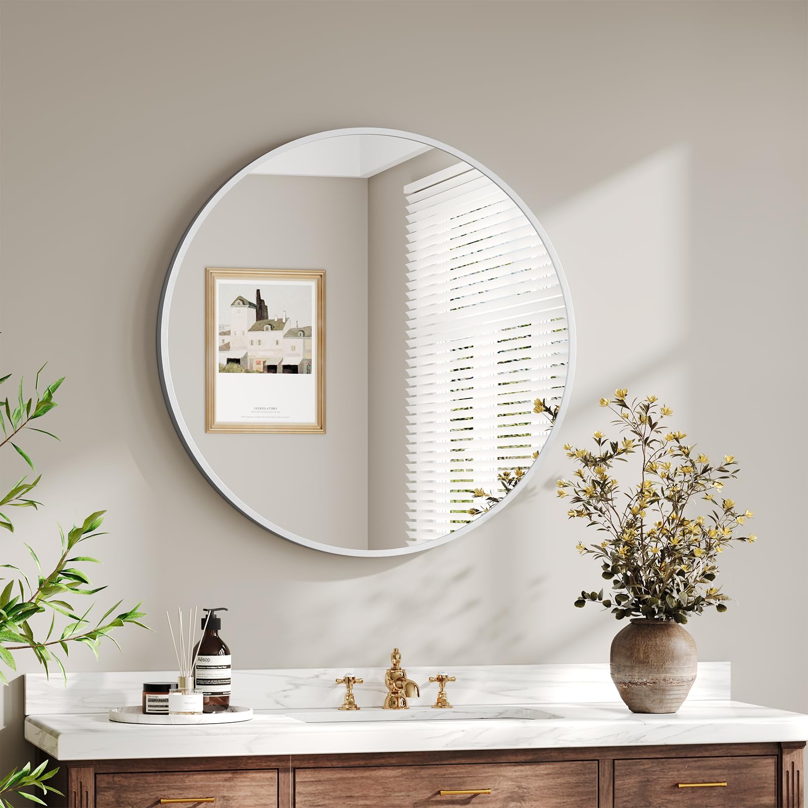 Dripex 50cm Round Mirror, Circle Hanging Wall Mirror - Home Decorative Wall Mounted Vanity Mirror for Bathroom, Dressing Room & Living Room, Silver — image 1