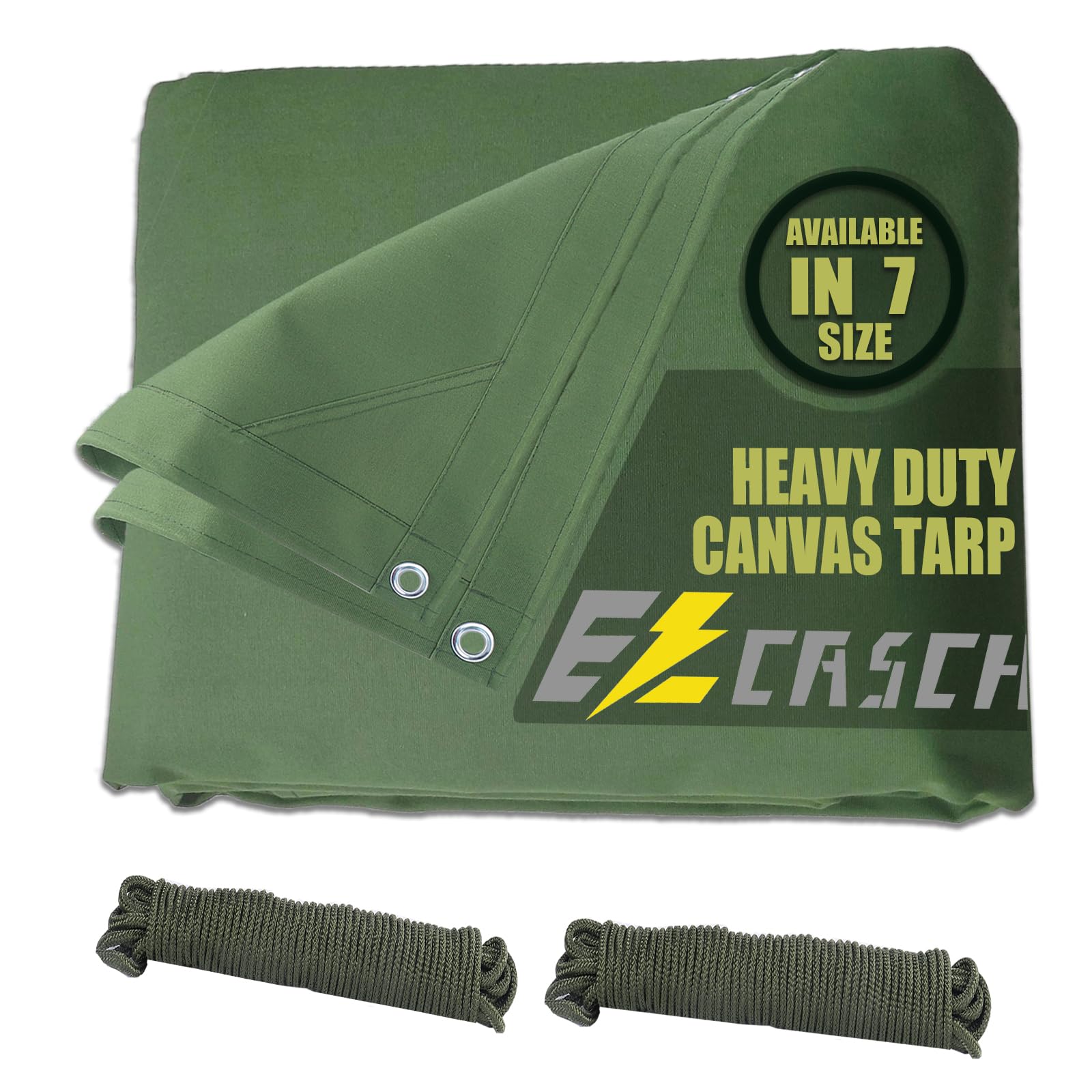 Ezcasch Canvas Tarp 10'x12'/3.05x3.66m Heavy Duty Tarpaulins, 0.56mm Canvas Tarpaulin with Aluminum Grommets, 400g/m² Cover Sheet Dustproof Truck Car Boat Cover Roof -Green — image 1