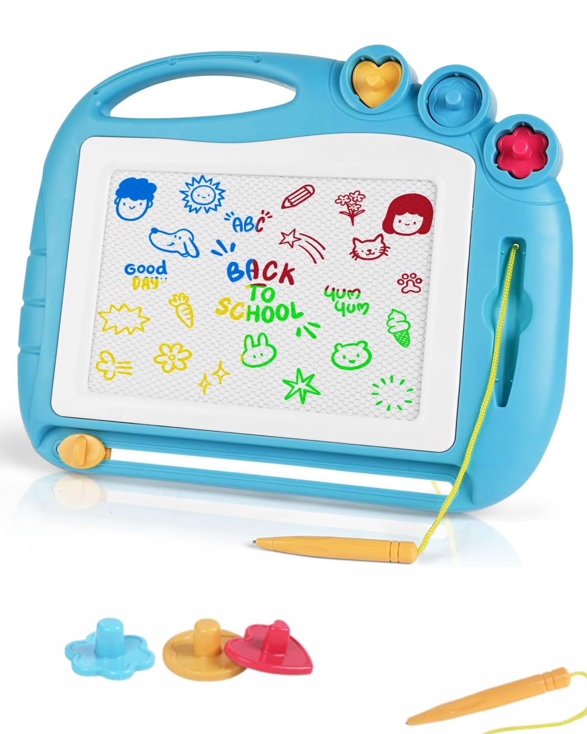 Lavagna Magnetica per Bambini 4 Colori Cancellabile Magnetica con 3 Timbri Magnetici e 1 Penna Giochi Bambini 3 4 5 Anni Lavagnetta Magica Regalo per Bambine e
