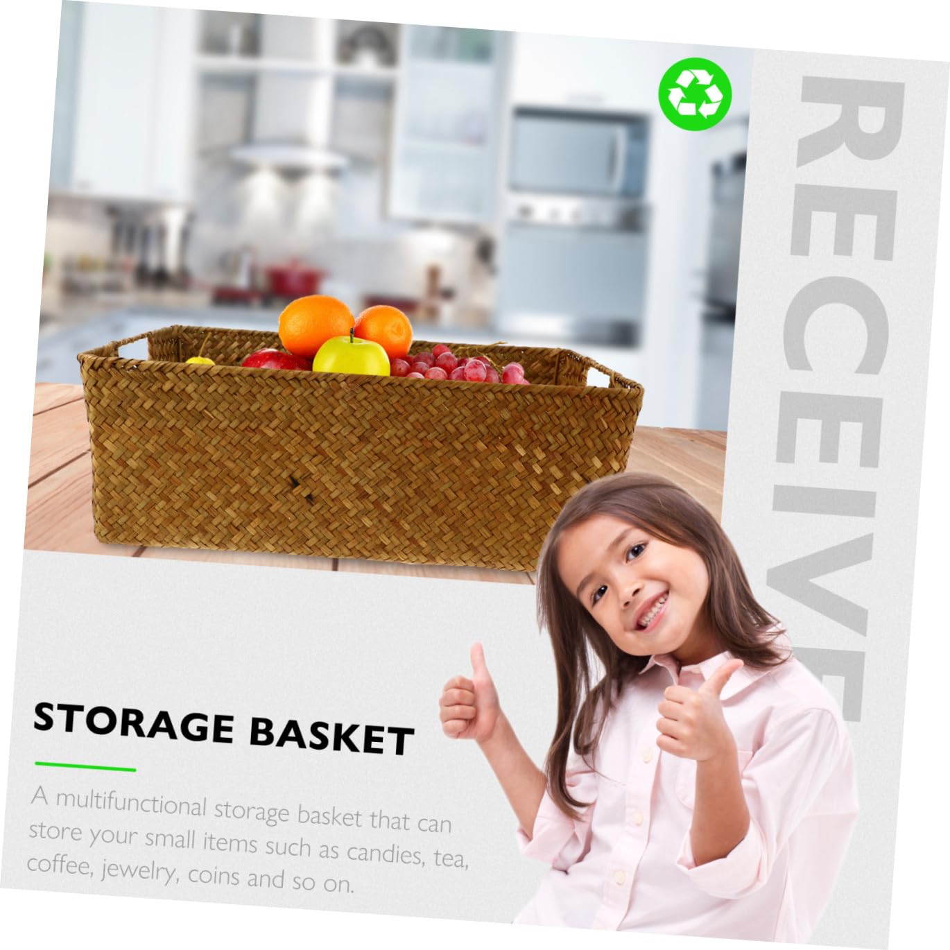 Ipetboom Cesta Organizadora Grande De Asas Laterales, Caja De Almacenamiento Rectangular Tejida a Mano Para Artículos Variados En Hogar y Oficina