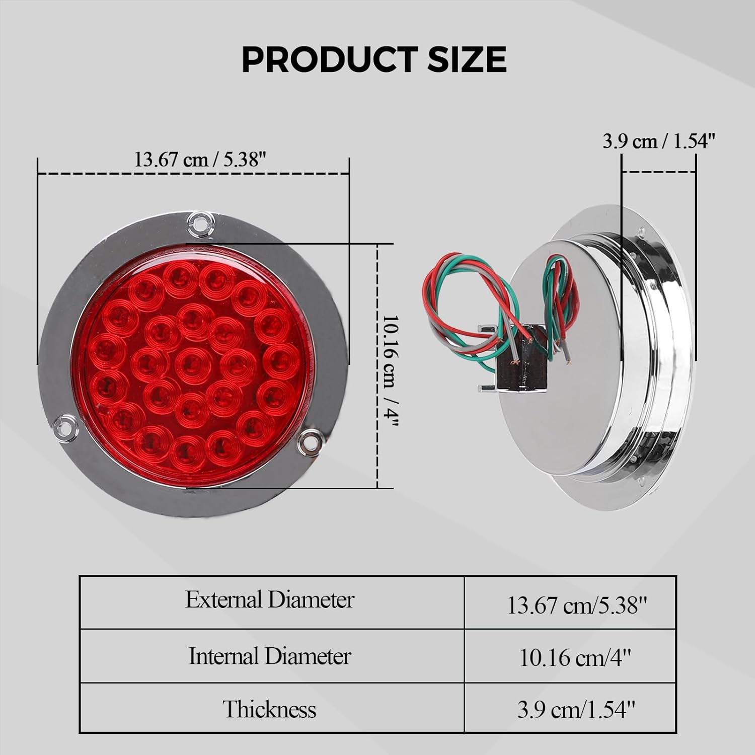 BLACKHORSE-RACING 8PCS 4" Round 24 LED Truck Trailer Stop Turn Tail Brake Lights w/Chrome Grommet, Universal Fit Vehicles with DC 12V
