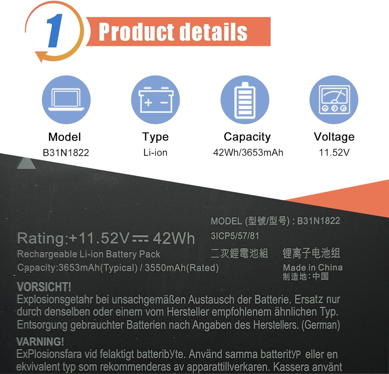 ASODI B31N1822 42Wh Laptop Battery Compatible with Asus ZenBook Flip 14 Q406 Q406D Q406DA UM462 UX462 UX462D UX462DA UM462DA UM462DA-AI012T UM462DA-AI023T UM462DA-AI017T UM462DA-AI037T AI028T 11.52V