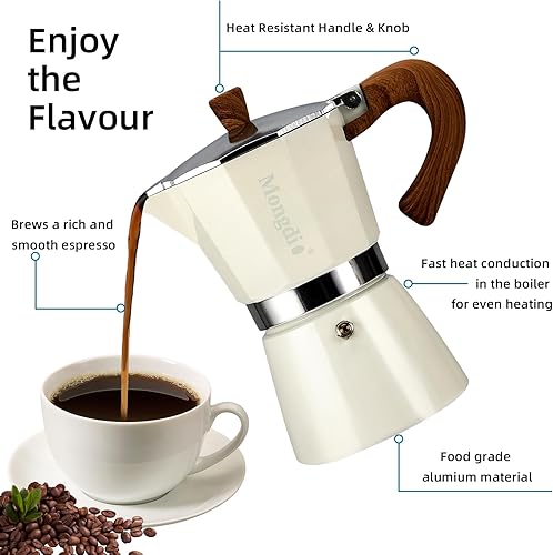 Miniatura 2 de Mongdio Cafetera de café expreso Moka Pot, cafetera cubana, cafetera de estufa Moka Italian Espresso Greca, cafetera percoladora, 3 tazas de
