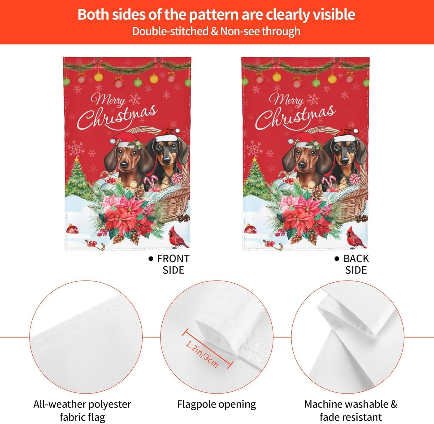 Merry Christmas Dachshund Puppy Dog Poinsettia Flowers Garden Flag 12x18 Inch Double Sided Vertical Decoration Yard Small Flag For Outside Holiday Seasonal Outdoor - Image 7