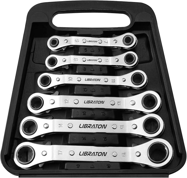 Ratchet Spanner Set, Ratchet Spanners, Offset Spanner Set, Ring Spanner Set, Offset Ratcheting Wrench Set 6-19mm with Storage Organizer Box