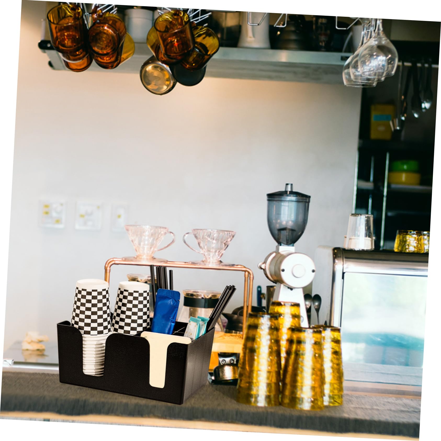 PRETYZOOM Minimalist Design Storage Box Bar Organizer for Cups Straws Sugar Packets Tea Bag Box Lid