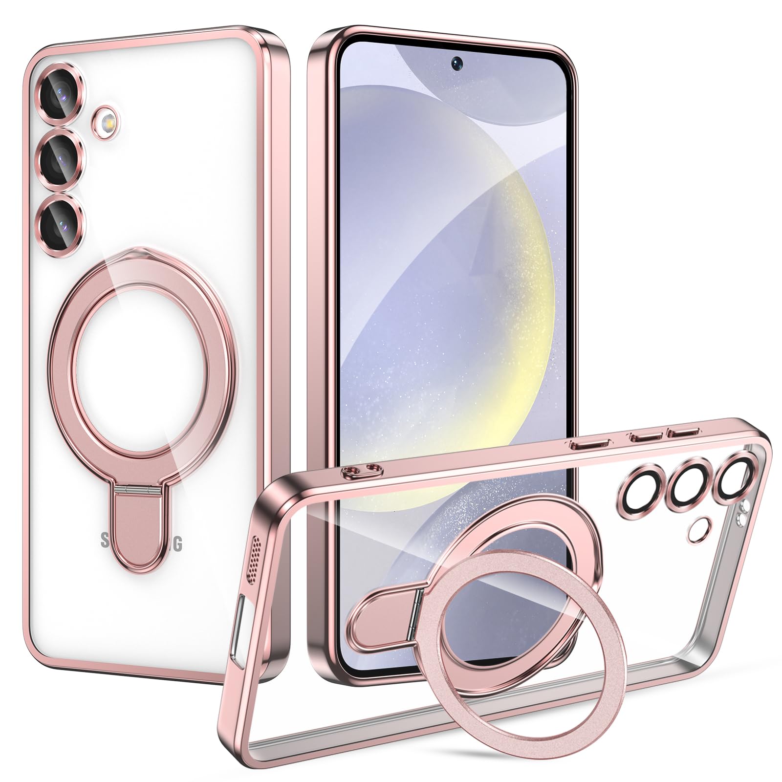 ZTOFERA for Samsung Galaxy S24 Plus Case with Invisible Stand & Ring Holder[Compatible with MagSafe] [Military Drop Protection] Transparent