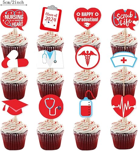 Miniatura 5 de Decoración de fiesta de graduación de enfermera, decoración de fiesta de graduación 2025 con purpurina roja para el día de la enfermera, pancarta de