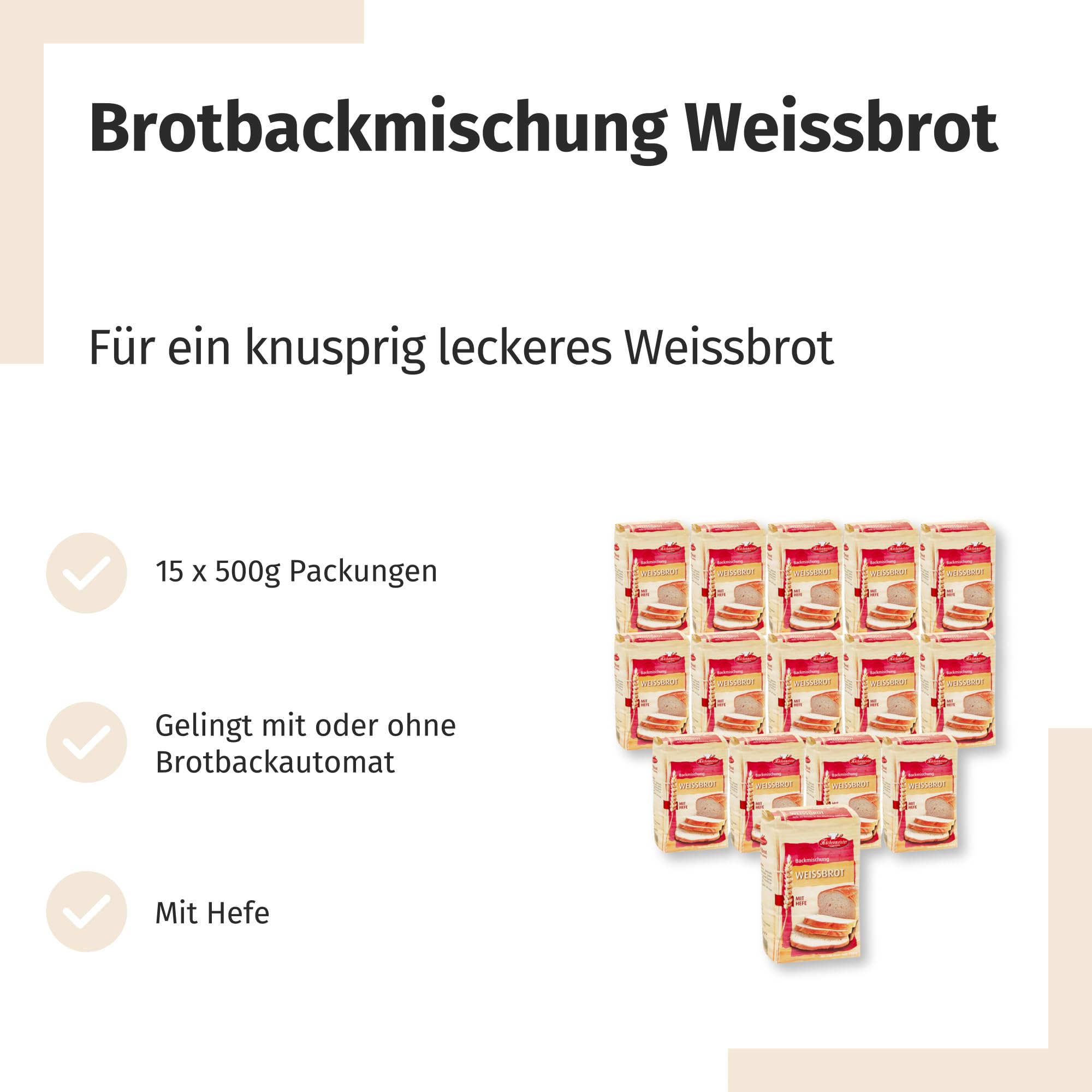 BIELMEIER KÜCHENMEISTER Brotbackmischung Weißbrot 15 x 500 g I Brotbackmischungen für Brotbackautomat & Ofen I Brot mit Backmischung einfach gemacht
