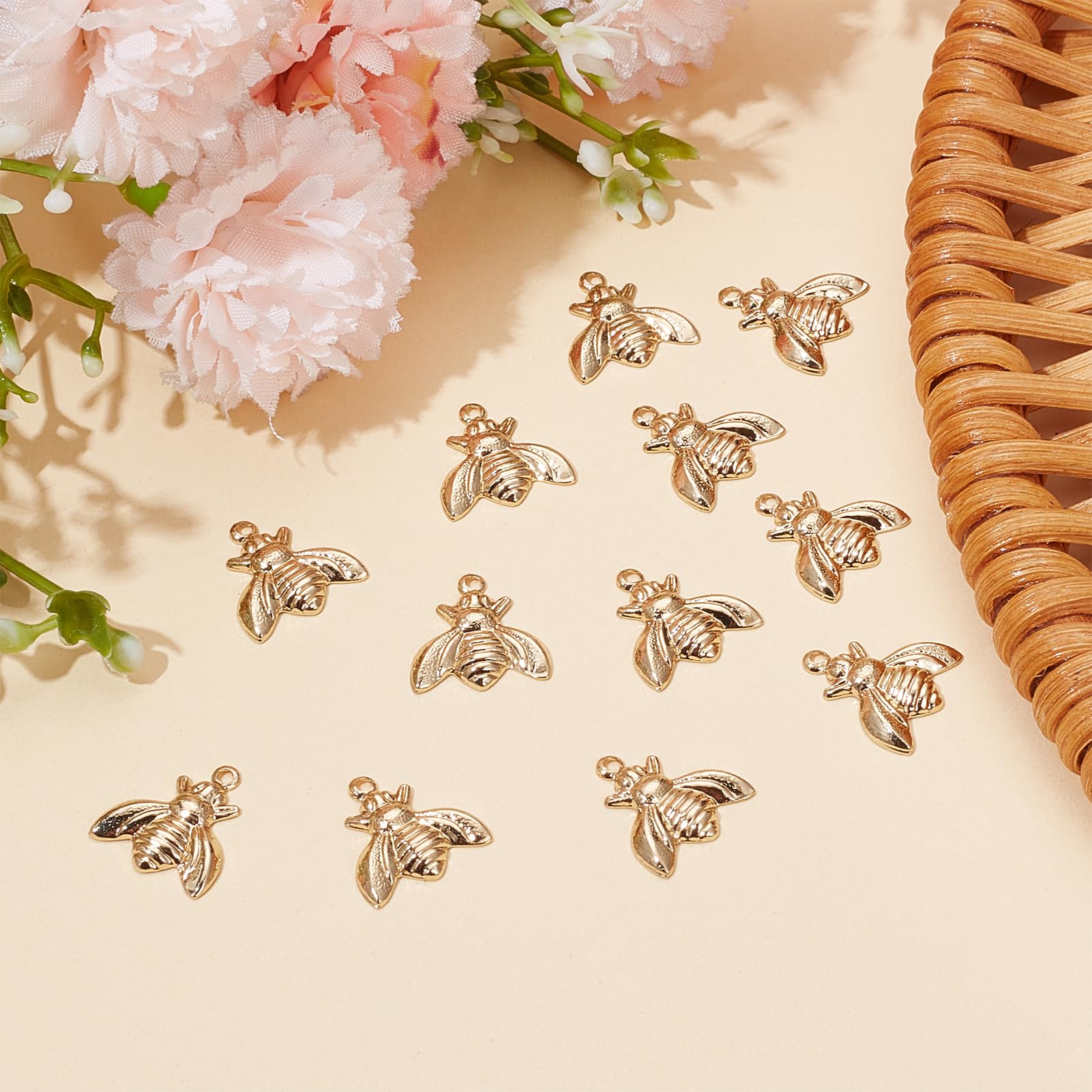 12 Ciondoli Ape In Metallo Oro E Smalto | 24x21 Mm Con Strass | Per Creare Bracciali, Collane E Orecchini Fai Da Te