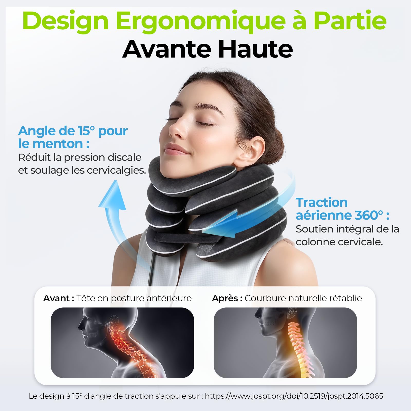 AUVON Coussin de nuque gonflable pour traction cervicale avec design d'étirement à 3 couches et design de soutien du menton, coussin de nuque pour soulager la douleur, soutien du cou pour les