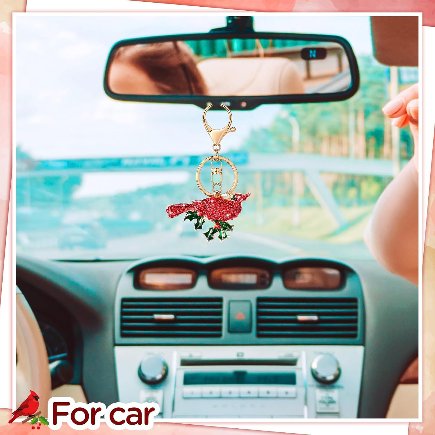 Northern Cardinal Charm Keychain,Crystal Rhinestone Christmas Bird Charm Keyring for Xmas,Gift,Handbag,Backpack - Image 6