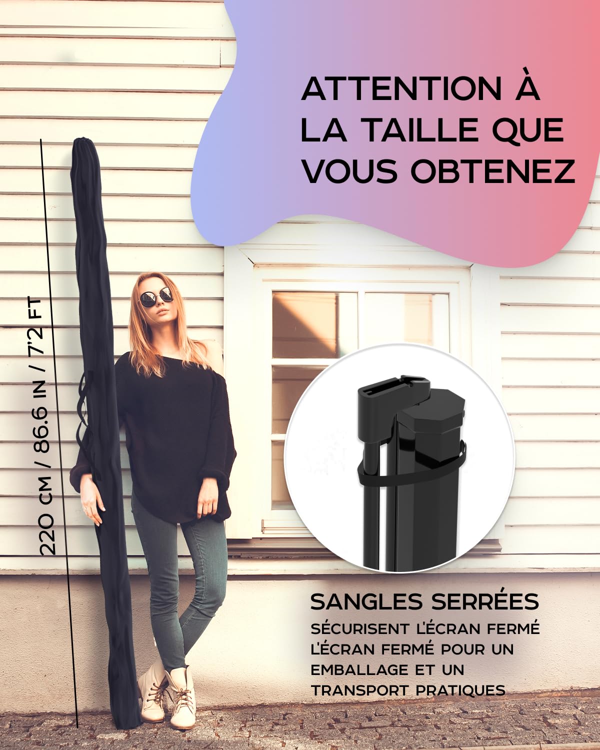 Écran de Projection sur Pieds 100 Pouces - Écran pour projecteur intérieur et extérieur pour Films ou présentations - Réglable de 4:3 à 16:9 Écran sur trépied HD Premium sans pli avec Sac, Mat