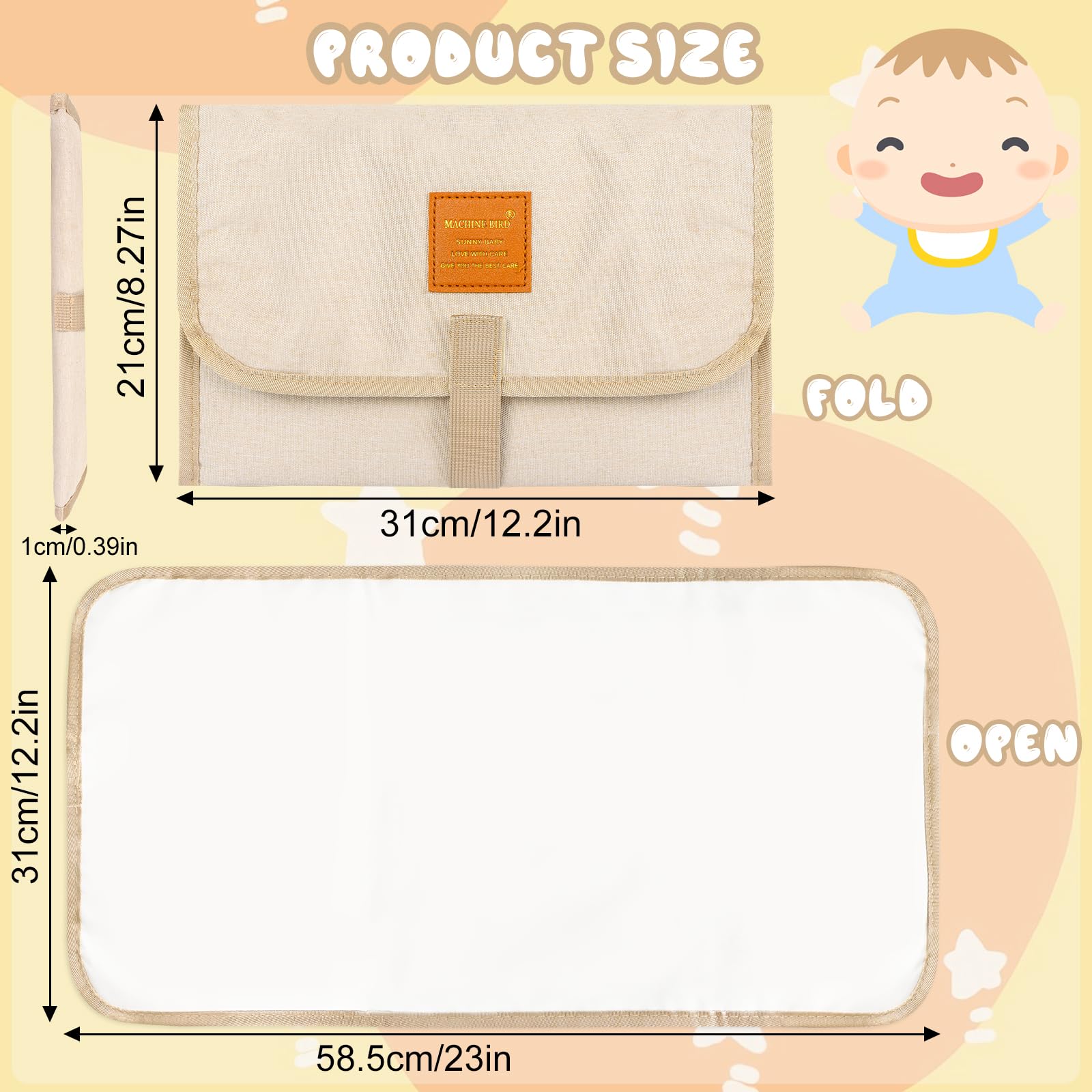 Baby Portable Changing Mat, Waterproof Travel Nappy Change Mats, Foldable Newborn Diaper Pad for Changing Pads Home,Outside (Beige) - Image 2