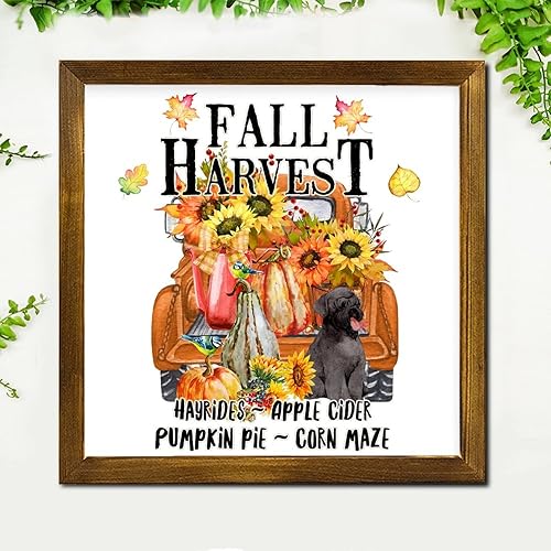 Miniatura 3 de Fall Harvest American Bully Dog Sunflower Truck Wood Framed Signs Harvest Thanksgiving Wood Wall Art Farmhouse Wood Hanging Sign Decor for Front