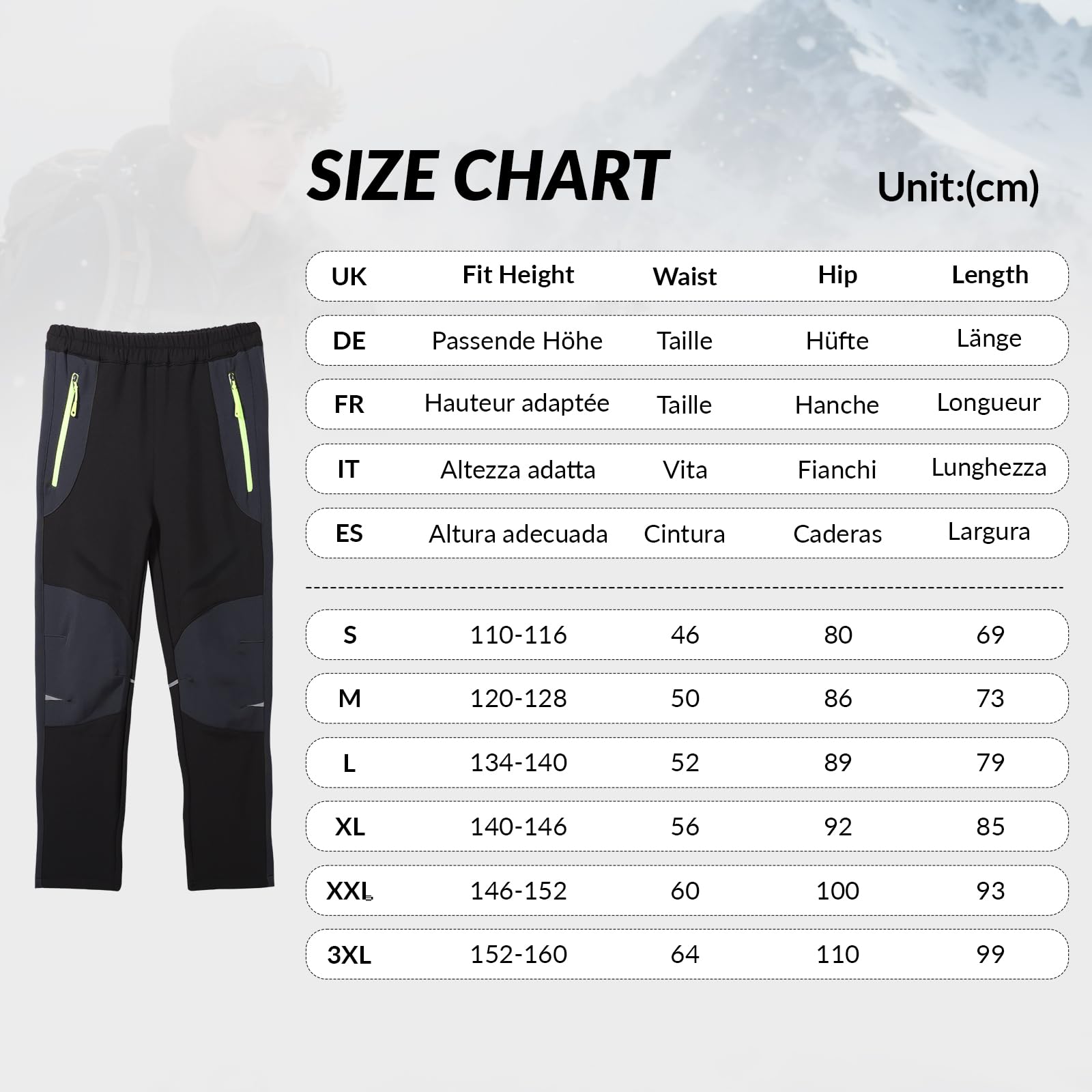 LHHMZ Pantalons d’extérieur garçon Pantalons de randonnée, Pantalon de Marche d’Hiver doublé Polaire, Pantalon de Ski de randonnée d’Hiver épaississant imperméable