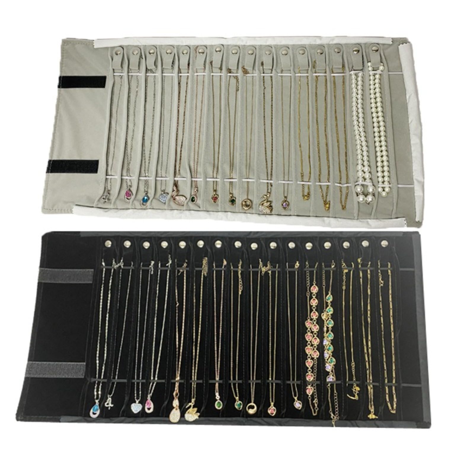 Generico Rolltasche für Schmuck Organizer, Faltrolle für Juweliere, große Kapazität und praktisch tragbar, für mehrere Halsketten, grau, Flannel