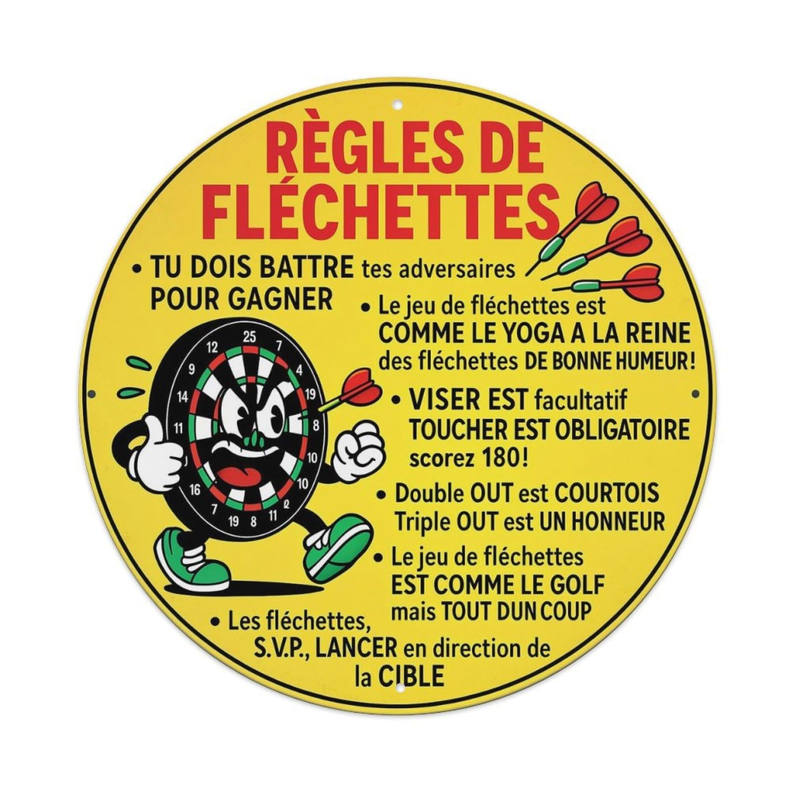 Dart Rules Funny Cartoon Design Vintage Metal Tin Sign Retro Wall Decor for Home Bar Garage Cafe, Indoor & Outdoor Decorative，circle Metal Poster, 8x8 Inch
