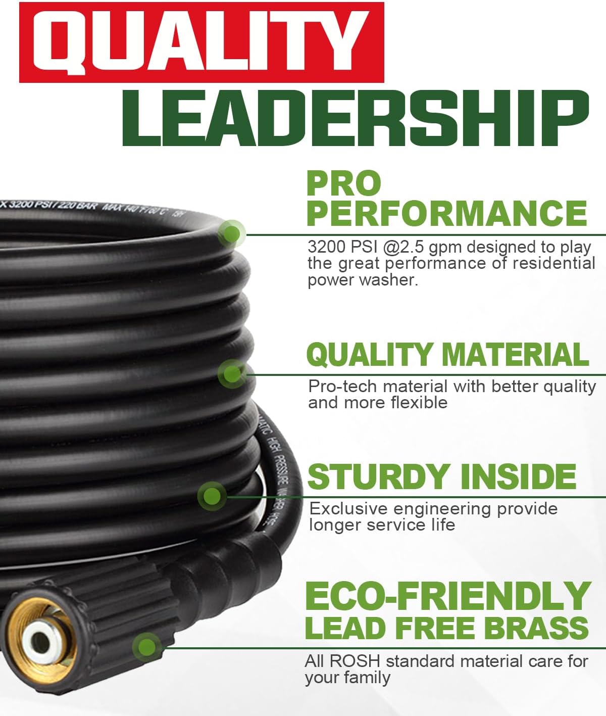 YAMATIC Kink Resistant Pressure Washer Hose 50FT 1/4" M22 & 3/8" Quick Connect with Pressure Washer Turbo Nozzle, 3600 PSI 4.0GPM