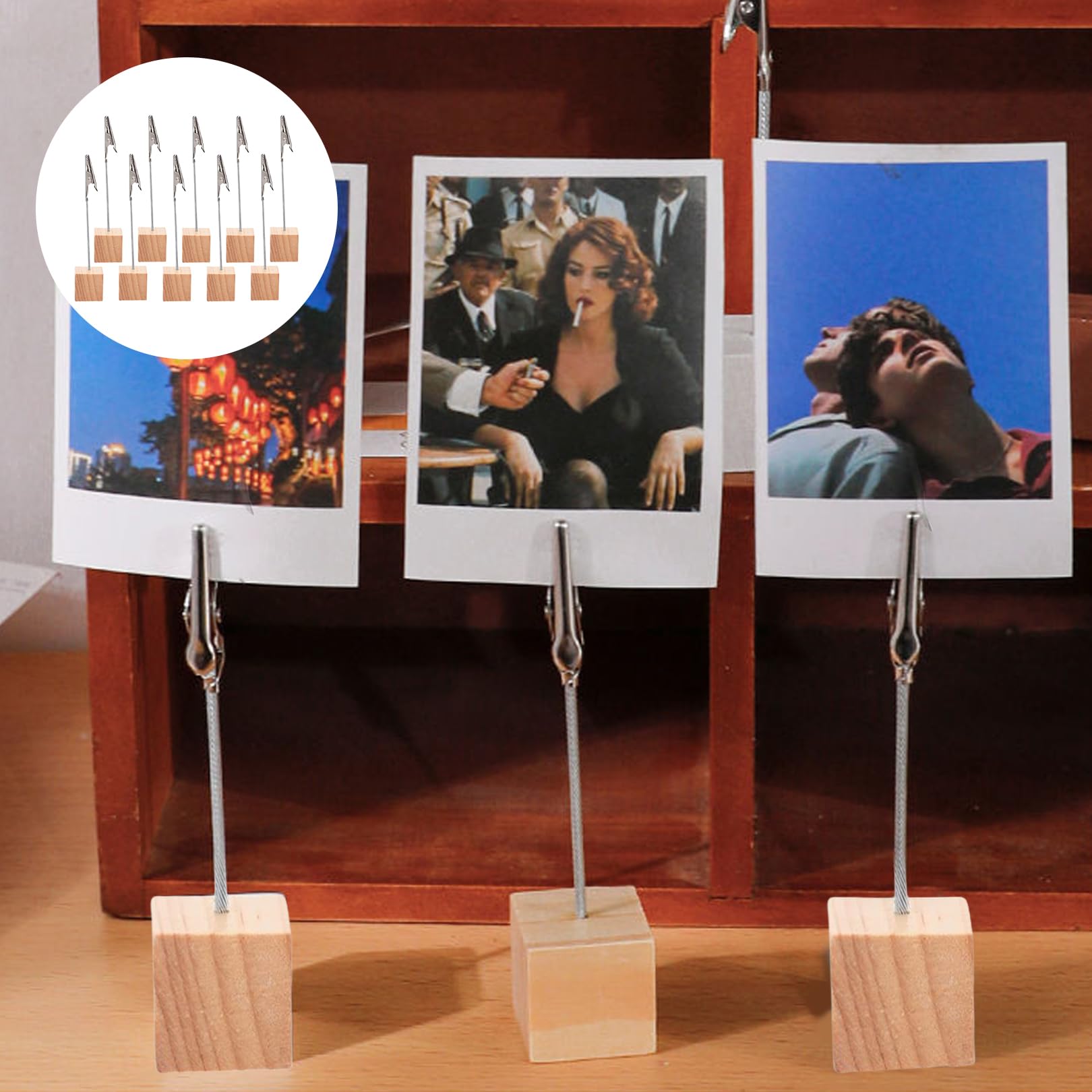 20 Supports Photo En Bois Avec Pinces – Base En Pin, Pince Crocodile, + 20 Cartes Kraft, Pour Mariage, Bureau